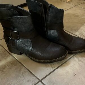 Black Distressed Ankle Boots with Buckle Details